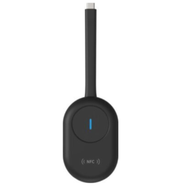 Wireless USB-C adapter with NFC and a blue status LED]','