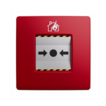 Red square button with a small display showing left and right arrows, suggesting previous/next navigation and a home icon above the display.
