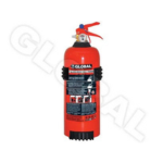 Red CO2 fire extinguisher with a black hose and label visible, a portable fire-safety device
