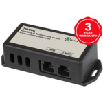 Power over Ethernet (PoE) injector with two RJ-45 ports and a 3-year warranty badge on a small black enclosure.